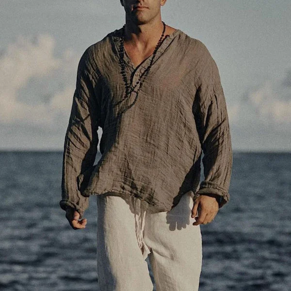 Men's Casual Cotton Linen Long Sleeve Shirt