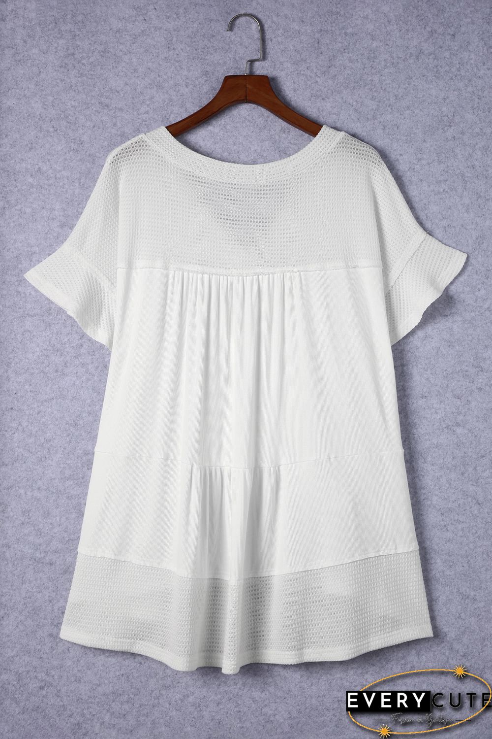 White Contrast Knit Splicing V Neck Studded Blouse