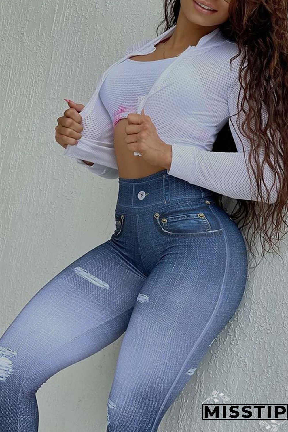Blue Fashion Casual Sportswear Print Patchwork Skinny High Waist Pencil Trousers