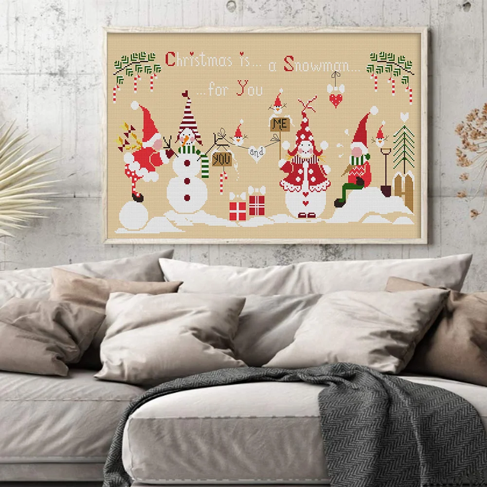 DIY Stamped Cross Stitch 14CT Full Embroidery 57*36cm - Christmas Snowman