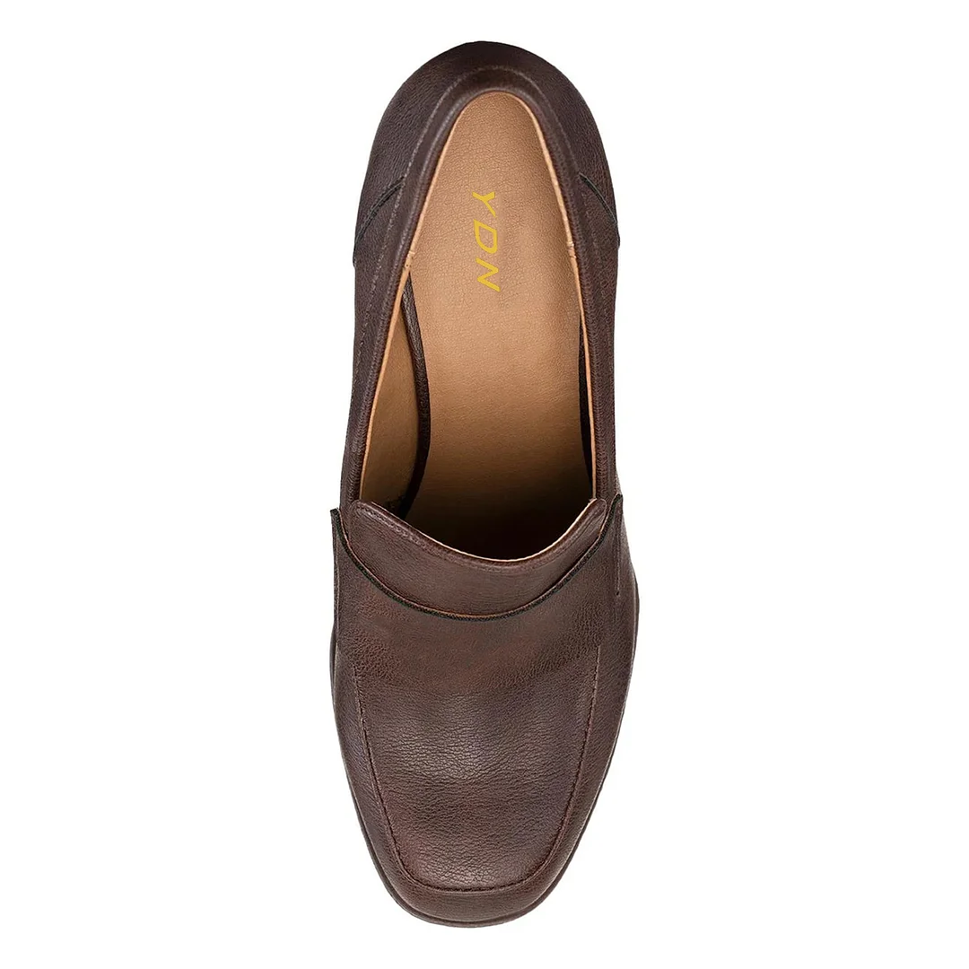 Vegan Leather Dark Brown Loafers with Wedge Heel for Women