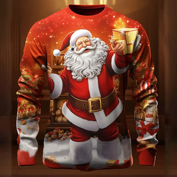 Christmas Graphic Santa Claus Long Sleeve Crew Neck Sweatshirt