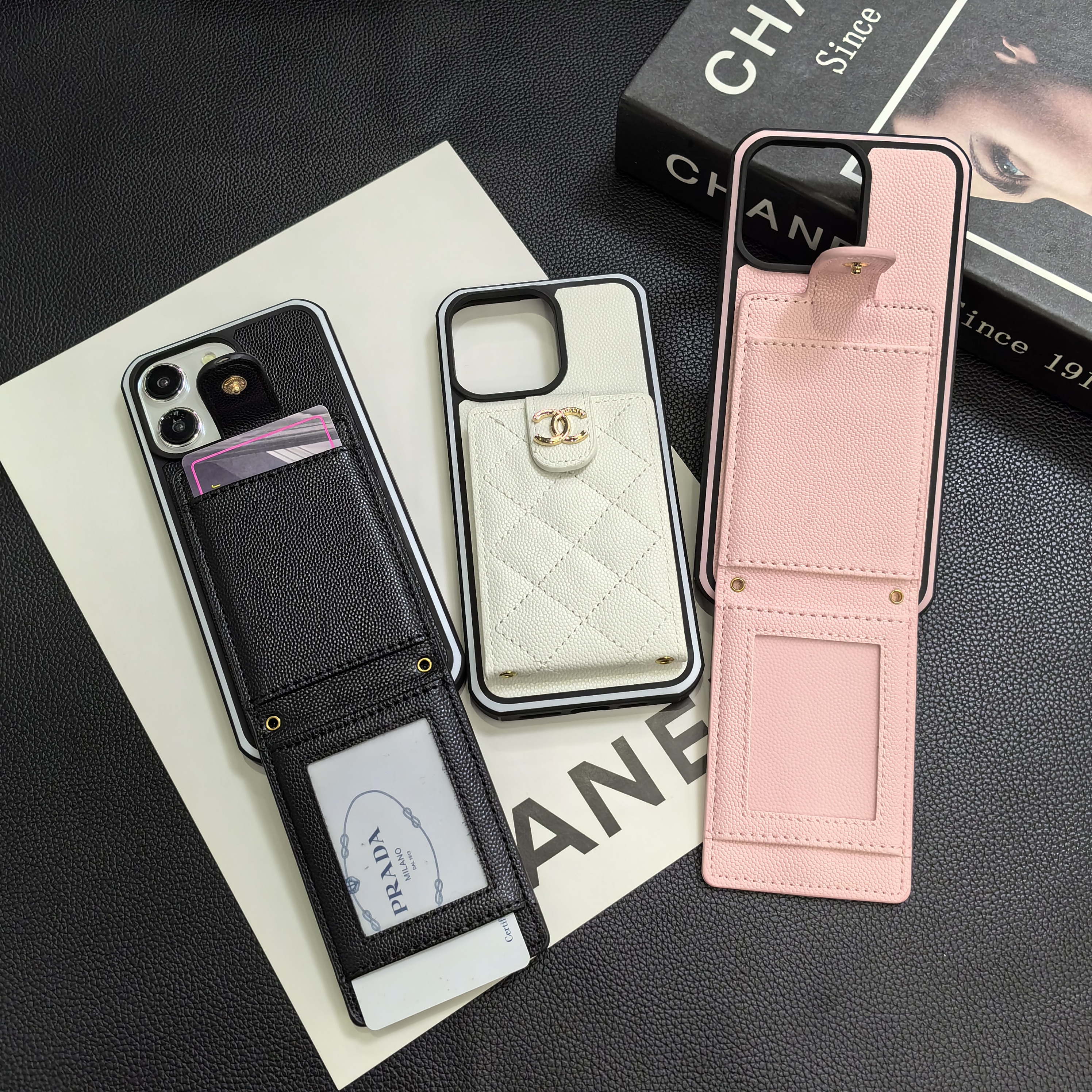 Luxurious Lambskin Chanel Button Card Holder iPhone Case Crossbody