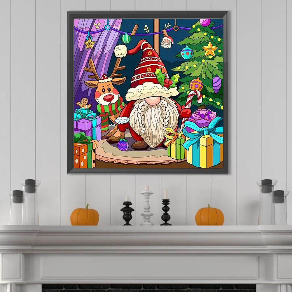 Partial AB Diamond Painting - Full Round Drill - Christmas Gnome(Canvas|45*45cm)