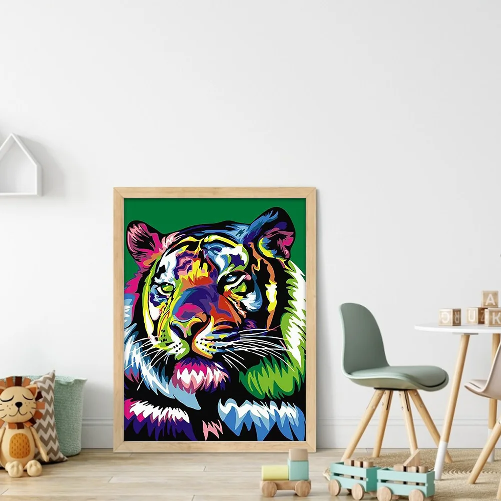 9CT Full Stamped Cross Stitch Bead Embroidery- Tiger(Canvas|39*54CM)