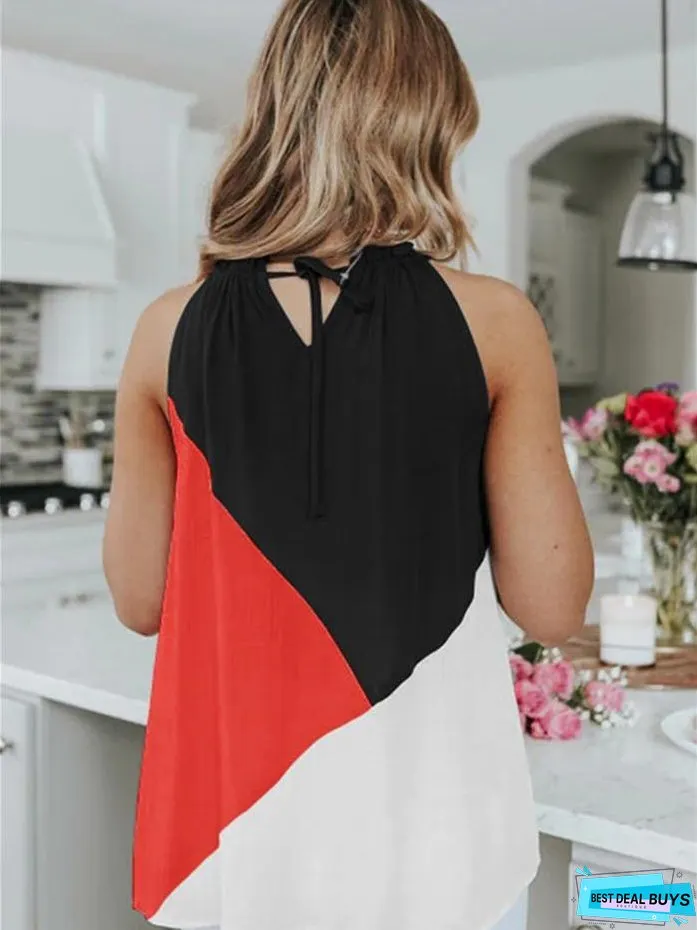 Halter Straps Contrast Color Vest T-shirt Top