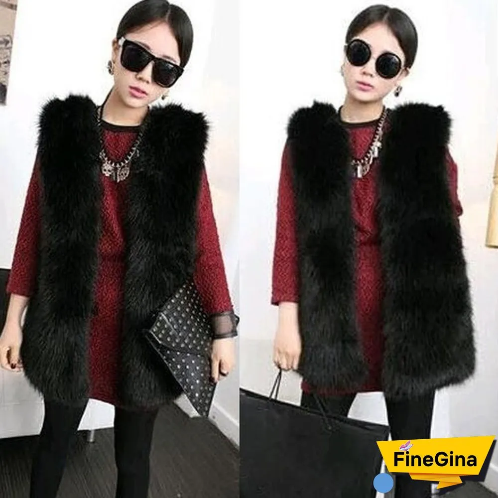 Fashion Women Elegant Slim Sleeveless Faux Fur Winter V-neck Vest Waistcoat