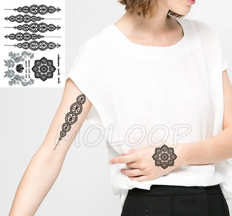 Waterproof Temporary Tattoo Sticker Totem Line Black Classical Tatoo Body Art Arm Leg Fake Tattoos Women/Men Girl 14.8*21 Cm