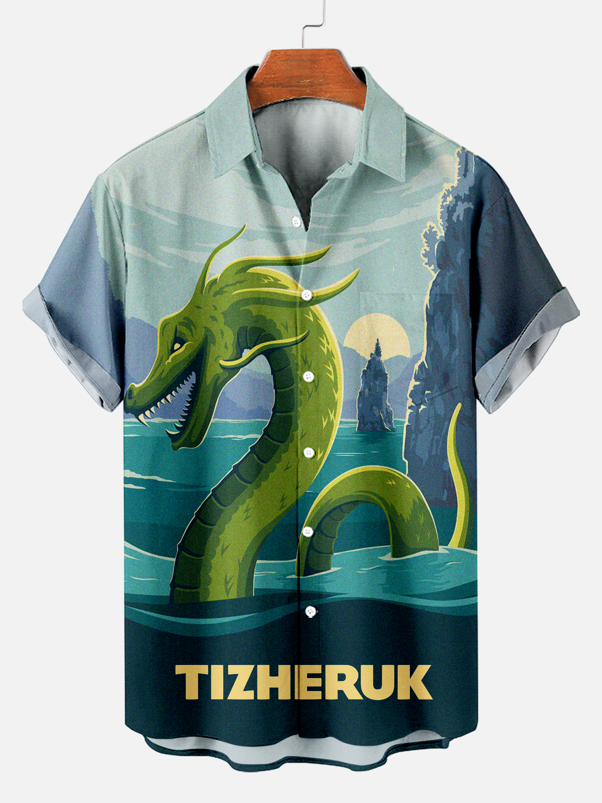 Men's Vintage Dragon Monster Short Sleeve Shirt PLUSCLOTHESMAN
