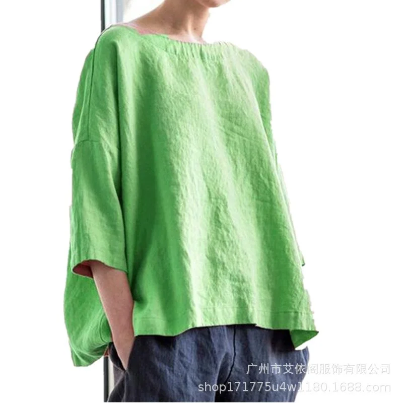Abebey  Cotton Linen Solid Casual Women's T-shirt Summer O-Neck Short Sleeve  Autumn Streetwear Ladies Tee Tops 121537WTA