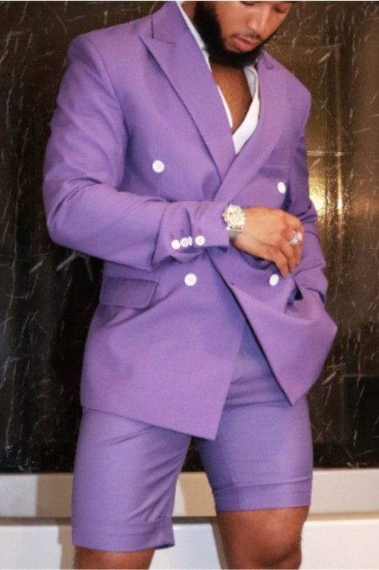 Modern Peaked Lapel Purple Cheap Wedding Suits With Double Breasted | Ballbellas Ballbellas