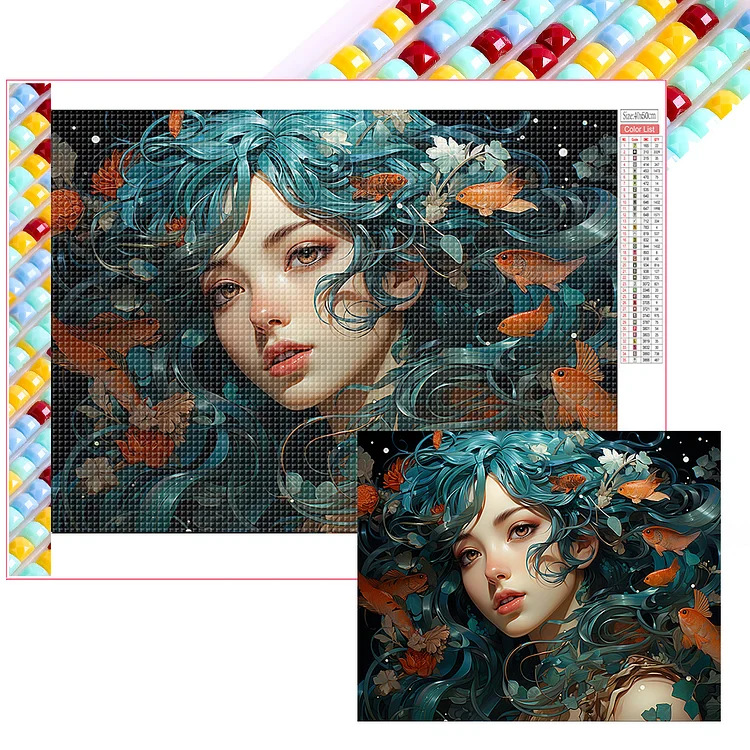 Full Square Drill Diamond Painting -Goldfish Woman - 40*50cm