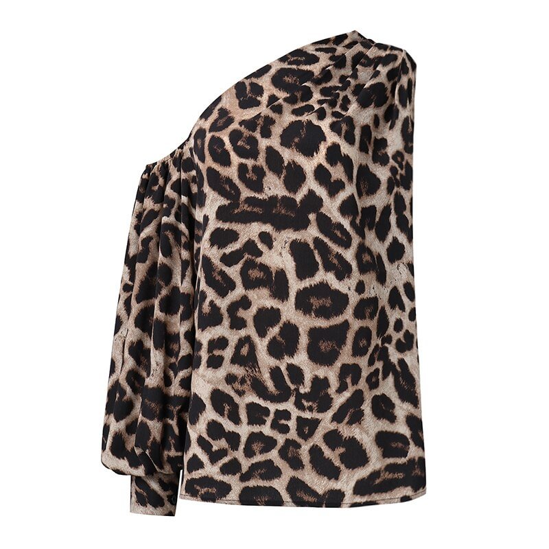 Celmia Fashion Satin Blouses Women Sexy Off Shoulder Long Sleeve Party Tops Casual Vintage Leopard Print Elegant Work Blusas