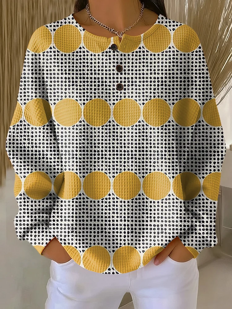 Women's Circular Geometric Check Art Print Casual Cotton Shirt