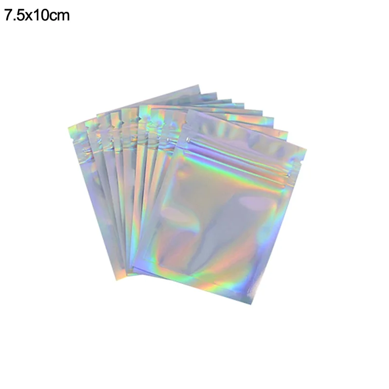 20pcs Iridescent Zip Lock Bags Pouches Cosmetic Plastic Laser Holographic Makeup Storage Bag Hologram Zipper Bags Gift Packaging