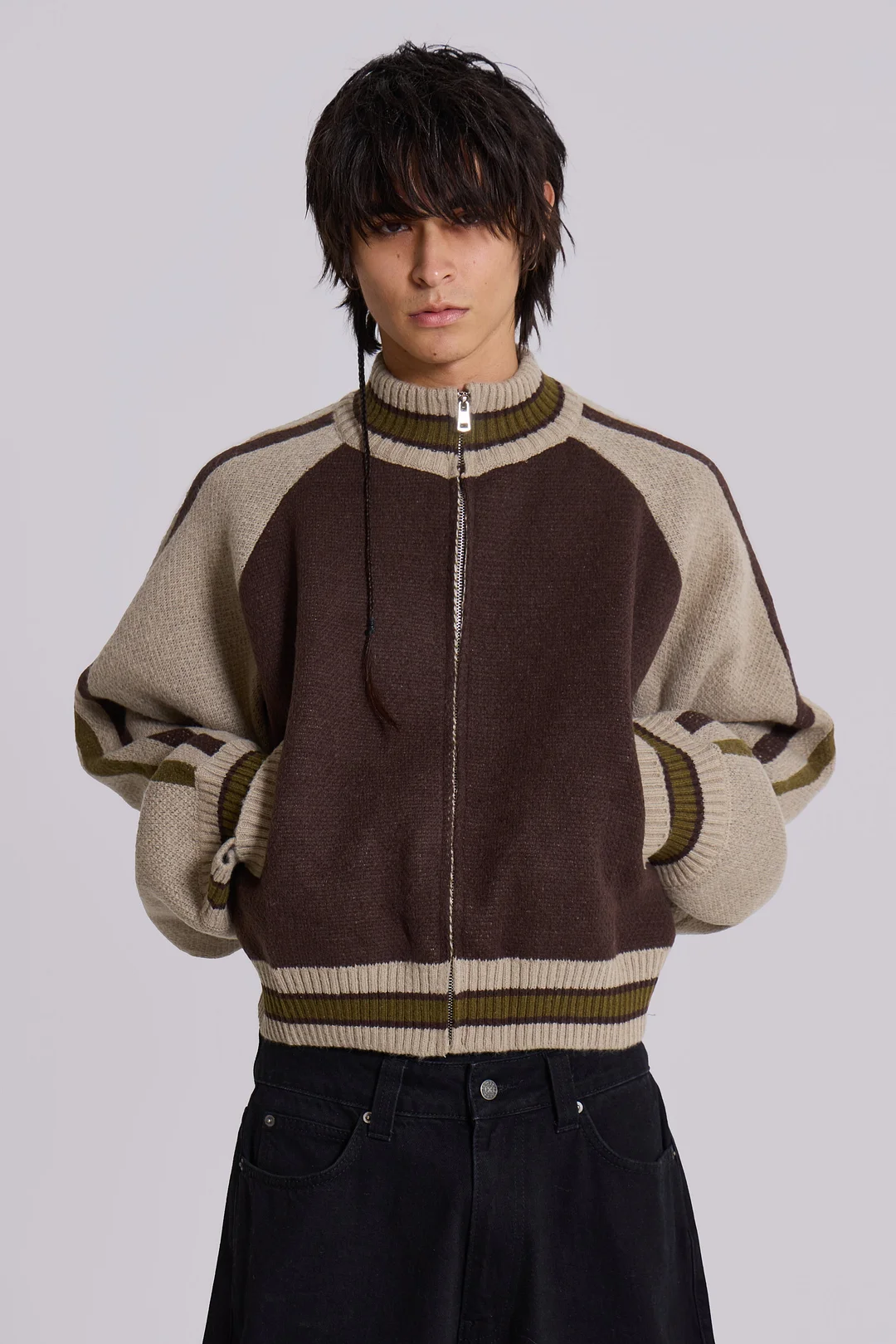 Brown Team 85 Knitted Bomber Jacket