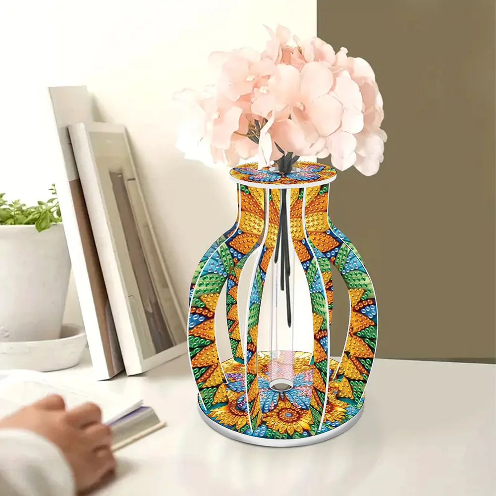 Acrylic Wood Sunflower Butterfly Diamond Painting Flower Vase for Home Office De