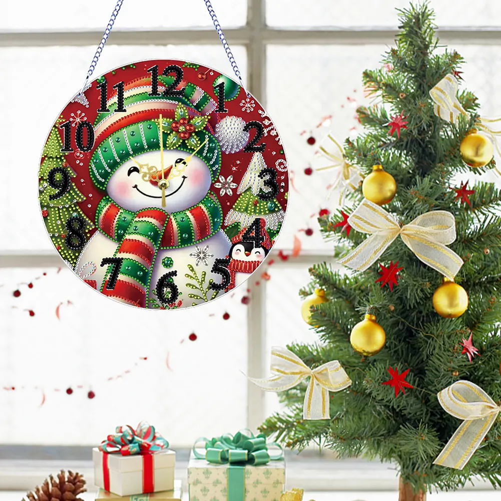 2D Flat DIY Xmas Diamond Painting Ornament with Clock Function Creative Craft