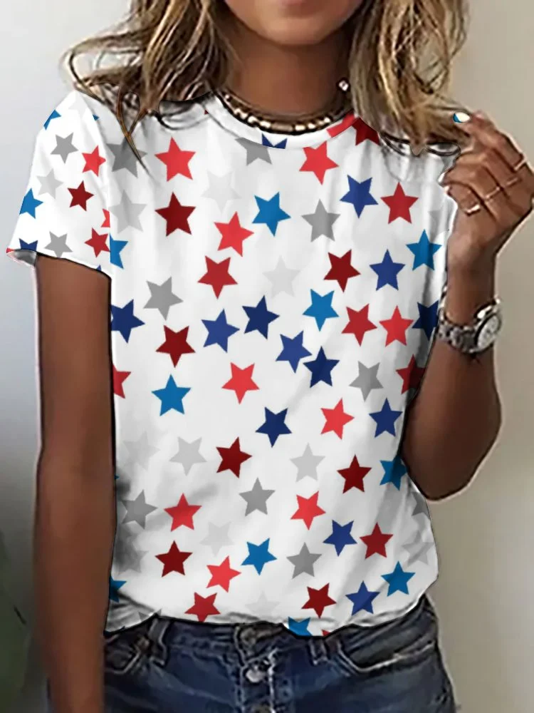 Full Printed Unisex Short Sleeve T-shirt for Men and Women Pattern Red,White,Blue stars,Stripes