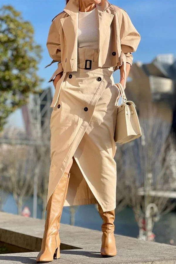 Solid Color Cool Belted Irregular Split Dress Suit