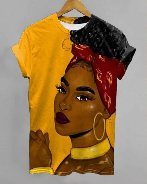 Cartoon Black Girl Print Short-sleeved T-shirt