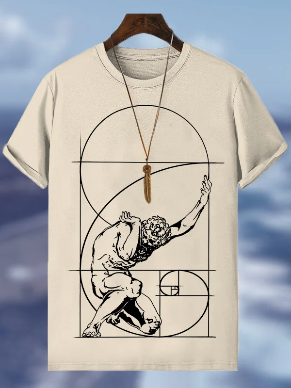 Men's Sisyphus And The Golden Ratio Print Cotton Casual T-Shirt