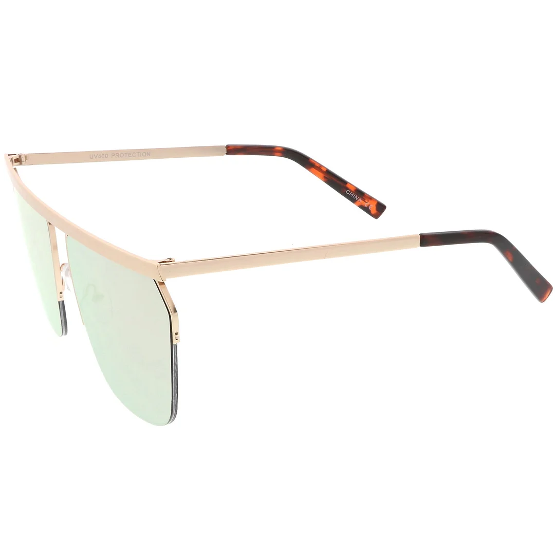 Overesize Modern Semi Rimless Aviator glasses Straight Crossbar Color Mirrored Flat Lens 63mm