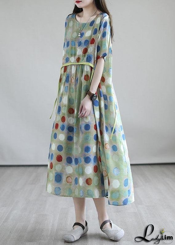 Italian Light Green Drawstring Patchwork Print Summer Cotton