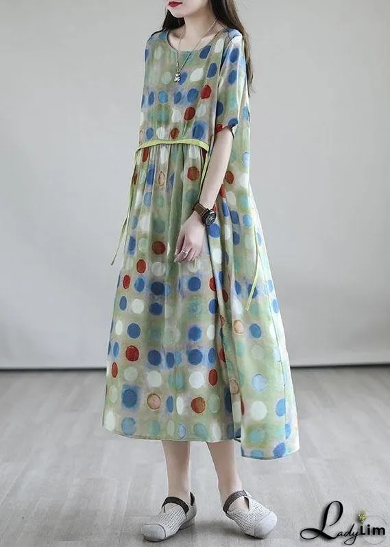 Italian Light Green Drawstring Patchwork Print Summer Cotton