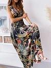 Floral Printed V-Back Sleeveless Maxi Dress