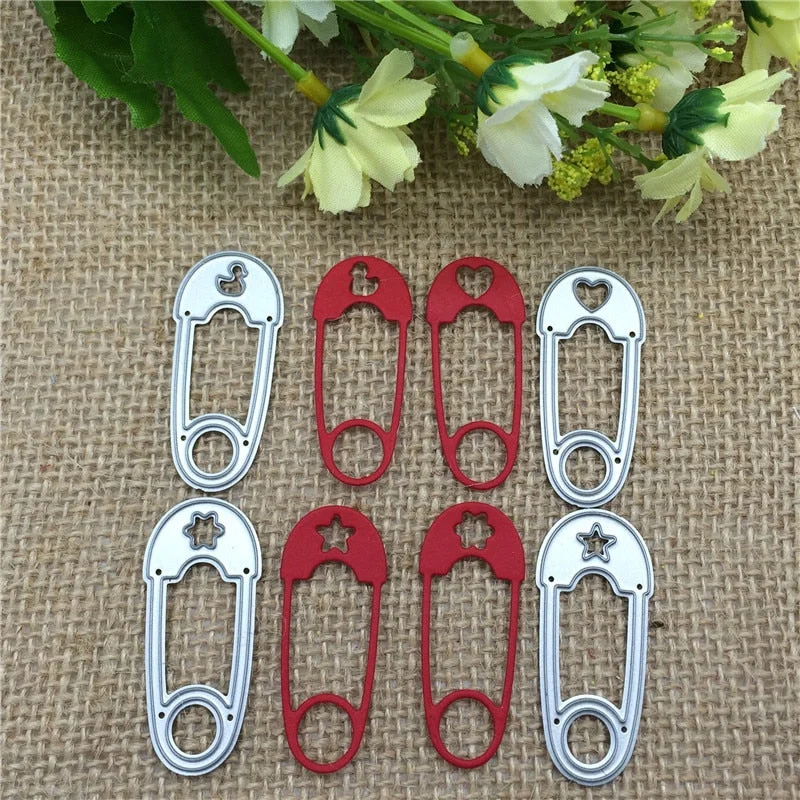 4pcs Safety Pin Metal Cutting Dies Stencil Scrapbooking Photo Album Card Paper Embossing Craft DIY