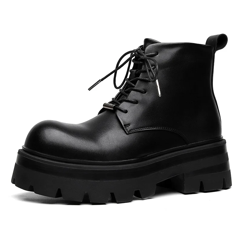 Colourp Colourp Boots Male British Wind Help Leather Shoes Autumn And Winter Thick Bottom Rise Black Overalls Locomotive Boots 9144-R