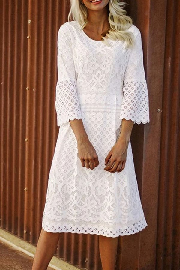 White Scoop Cut-out Lace Dress - BlackFridayBuys
