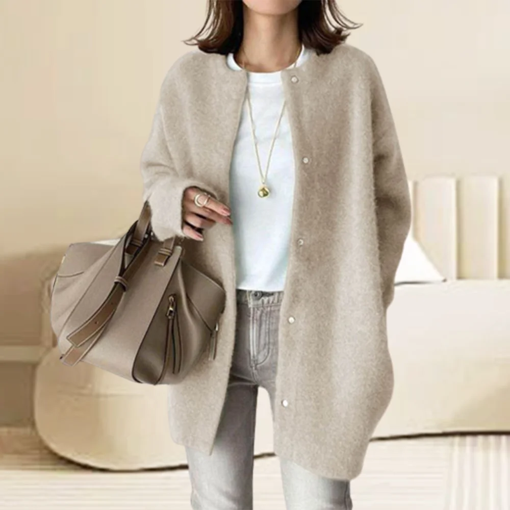 Smiledeer Autumn and winter women's loose solid color knitted wool jacket