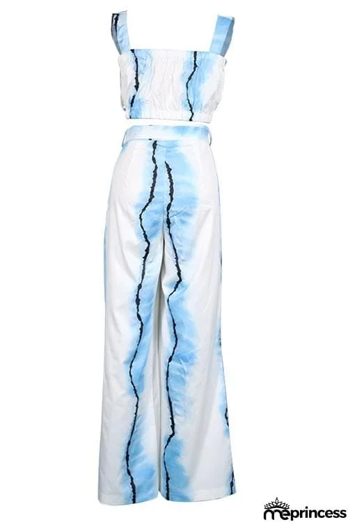 Colorful Stripe Tie Waist Crop Pants Set