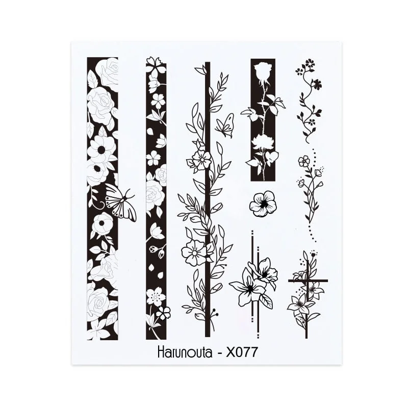 Harunouta Winter Simple Ink Blooming Theme Water Decal Sticker Black Flower Leaf DIY Slider For Manicuring Nail Art Watermark