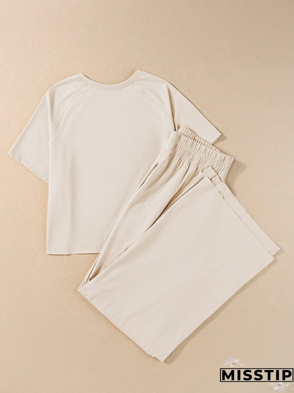 White Raw Edge Loose Tee and Wide Leg Pants Matching Set