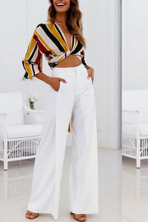 Solid Color High Waist Wide Leg Pants Suit Pants-elleschic