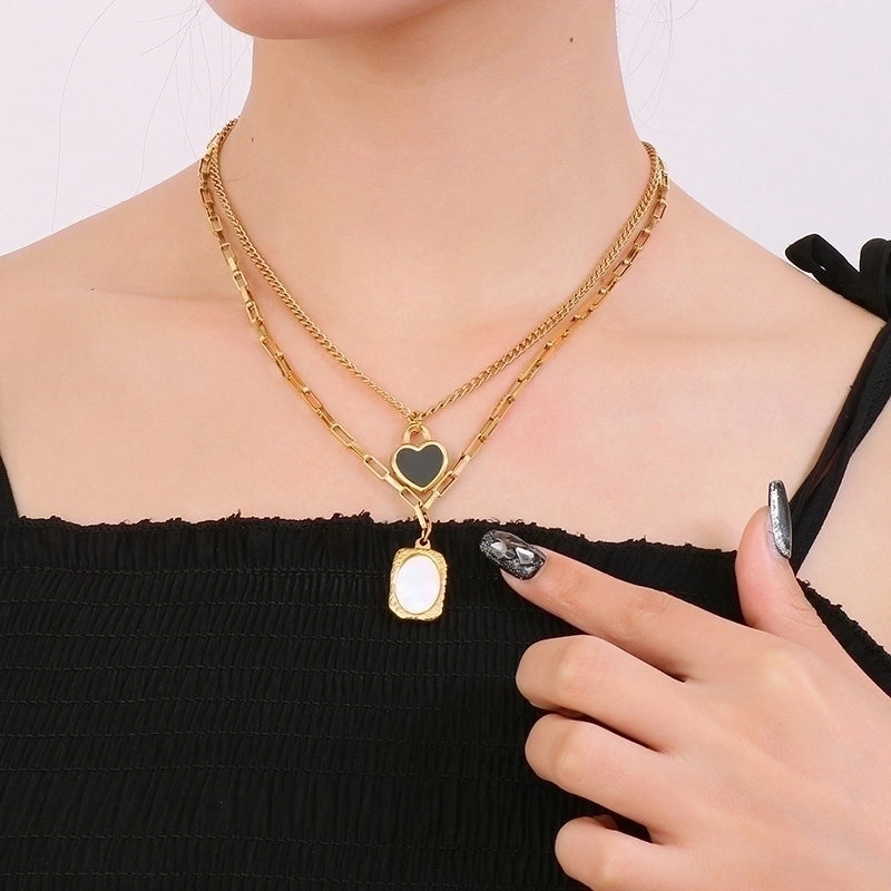Sweet Heart Shape Stainless Steel 18K Gold Plated Patchwork Layered Necklaces
