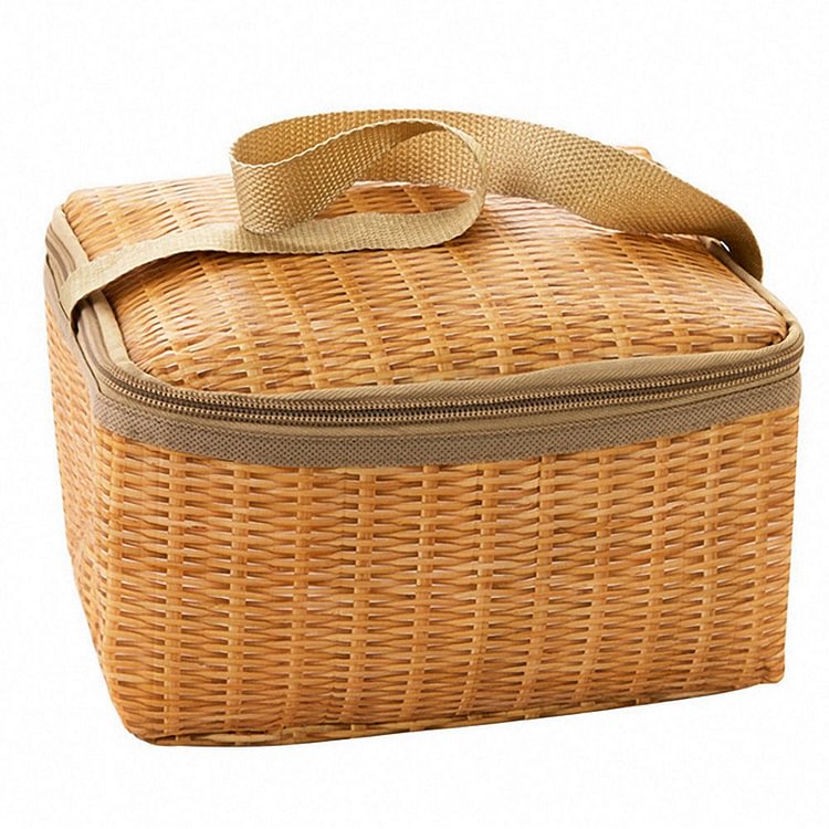 Portable Wicker Rattan Outdoor Camping Picnic Bag Food Container Basket