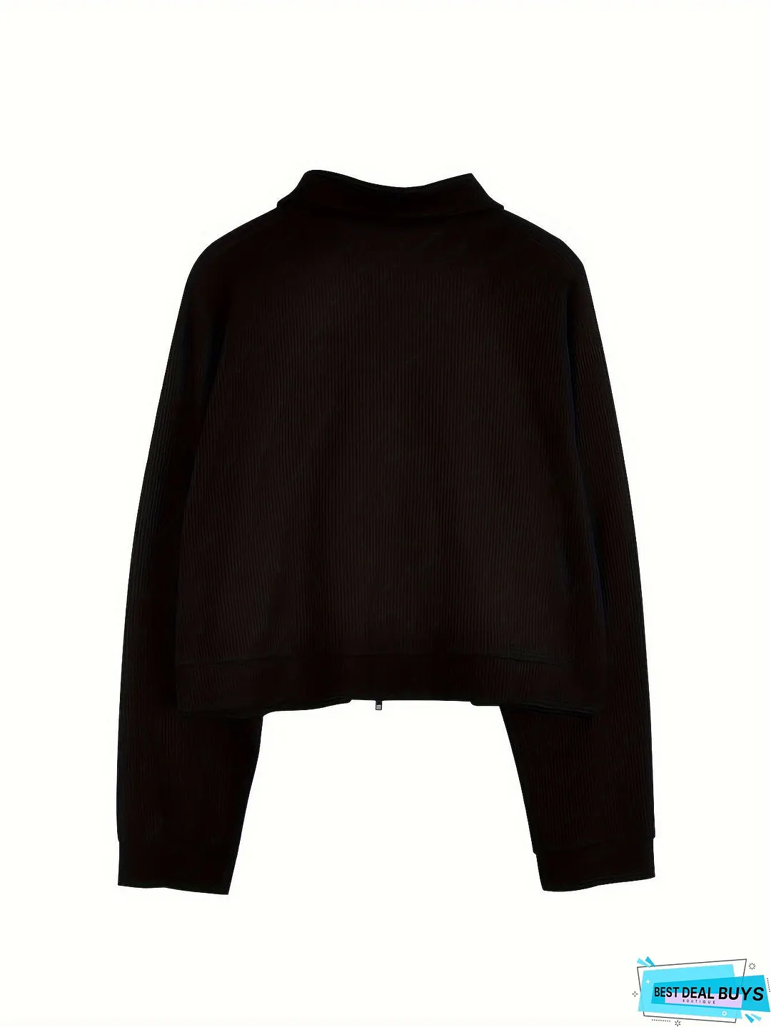 Label Patched Zipper Jacket, Casual Long Sleeve Outwear For Spring & Fall, Women's Clothing