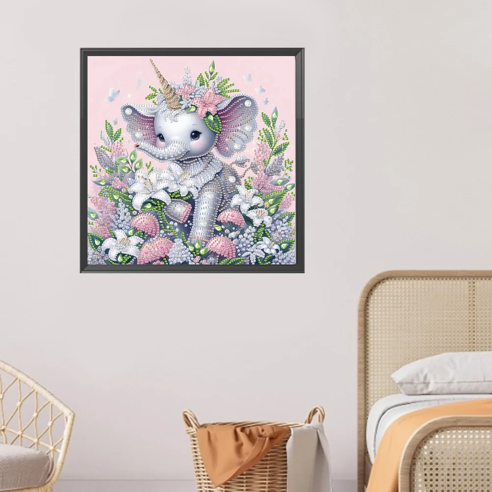Diamond Painting - Partial Special Shaped Drill - Flower Cute Elephant(Canvas|30*30cm)