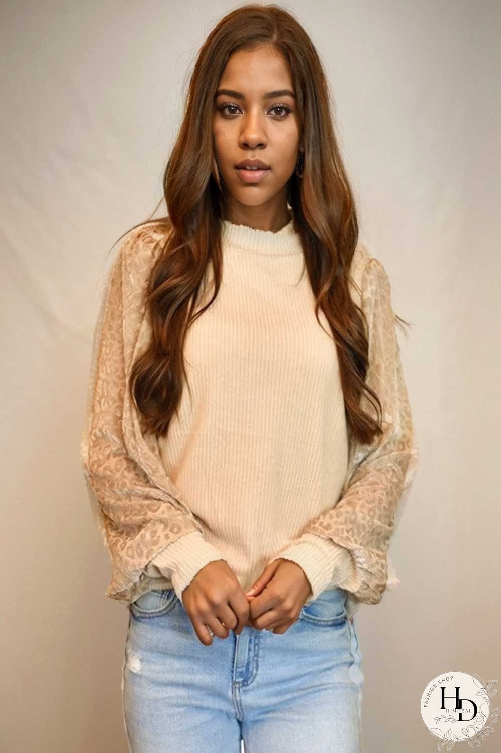 women s loose fit leopard print knit pullover with round neck and casual style top