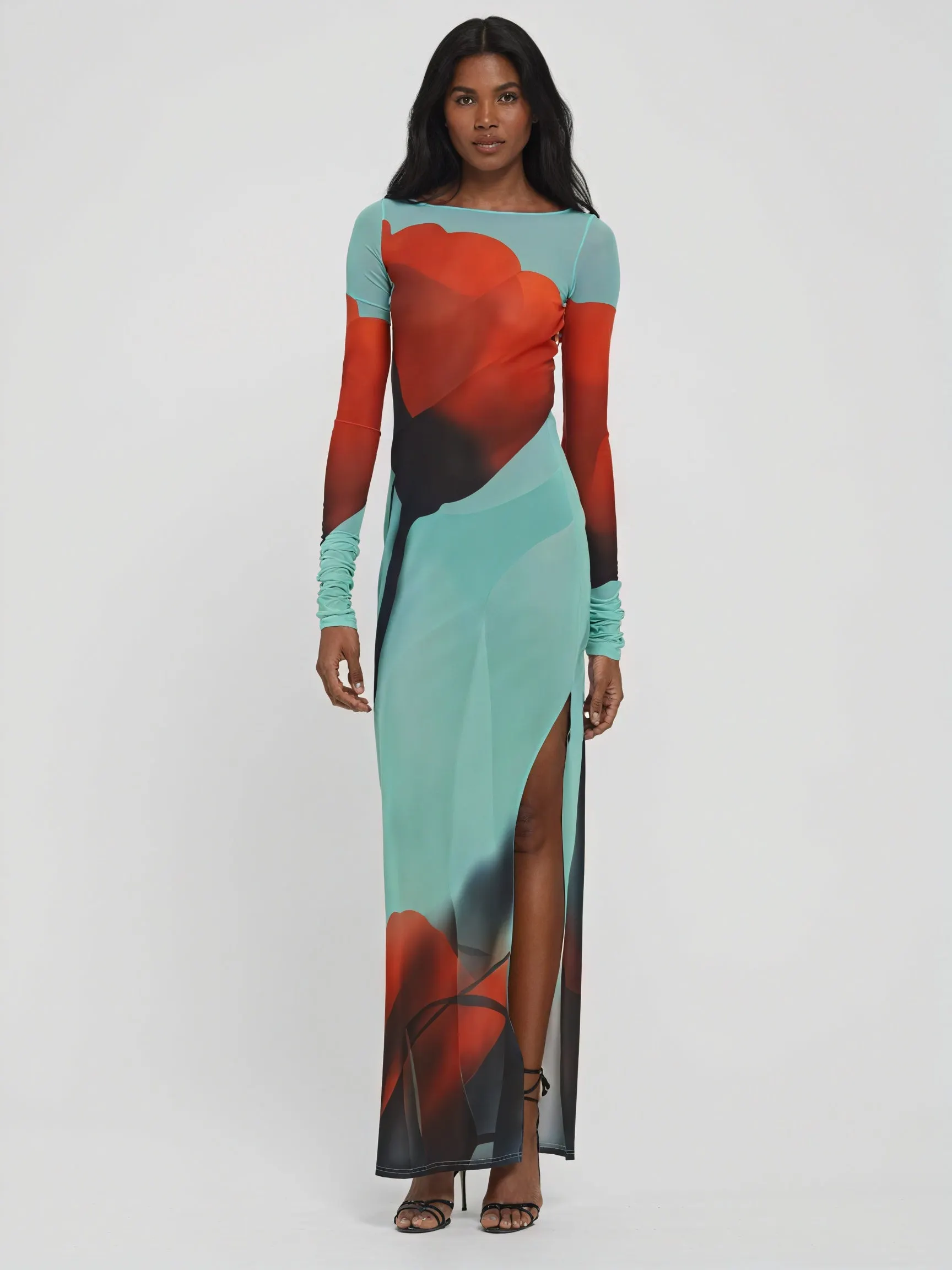 Damen Maxikleid – Bunt Gemustert, Langarm, Bodenlang-83850-7272b764-e785-44ad-9afa-d4bb447c62c9