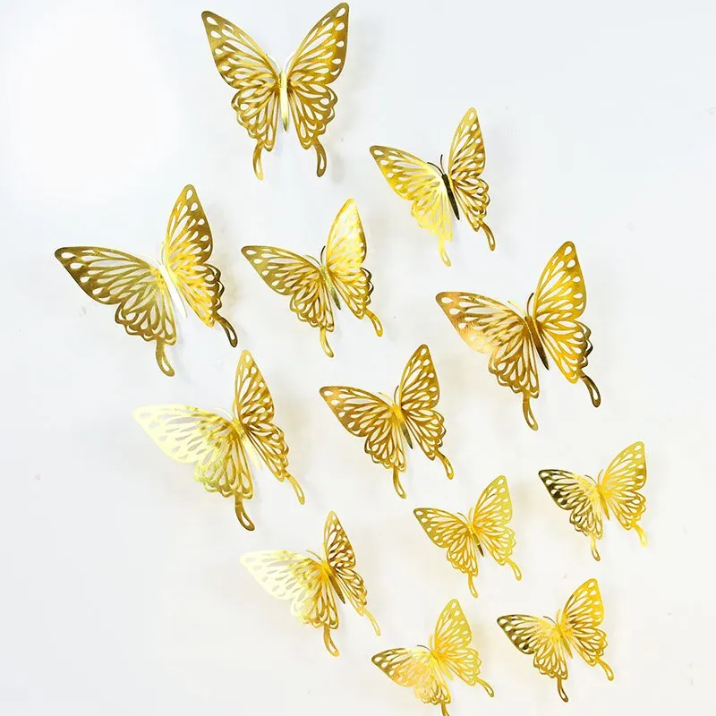 12Pcs 3D Hollow Butterfly Wall Sticker DIY Home Decoration Wall Art Decal Wedding Party Butterfly Kids Room Decors Christmas