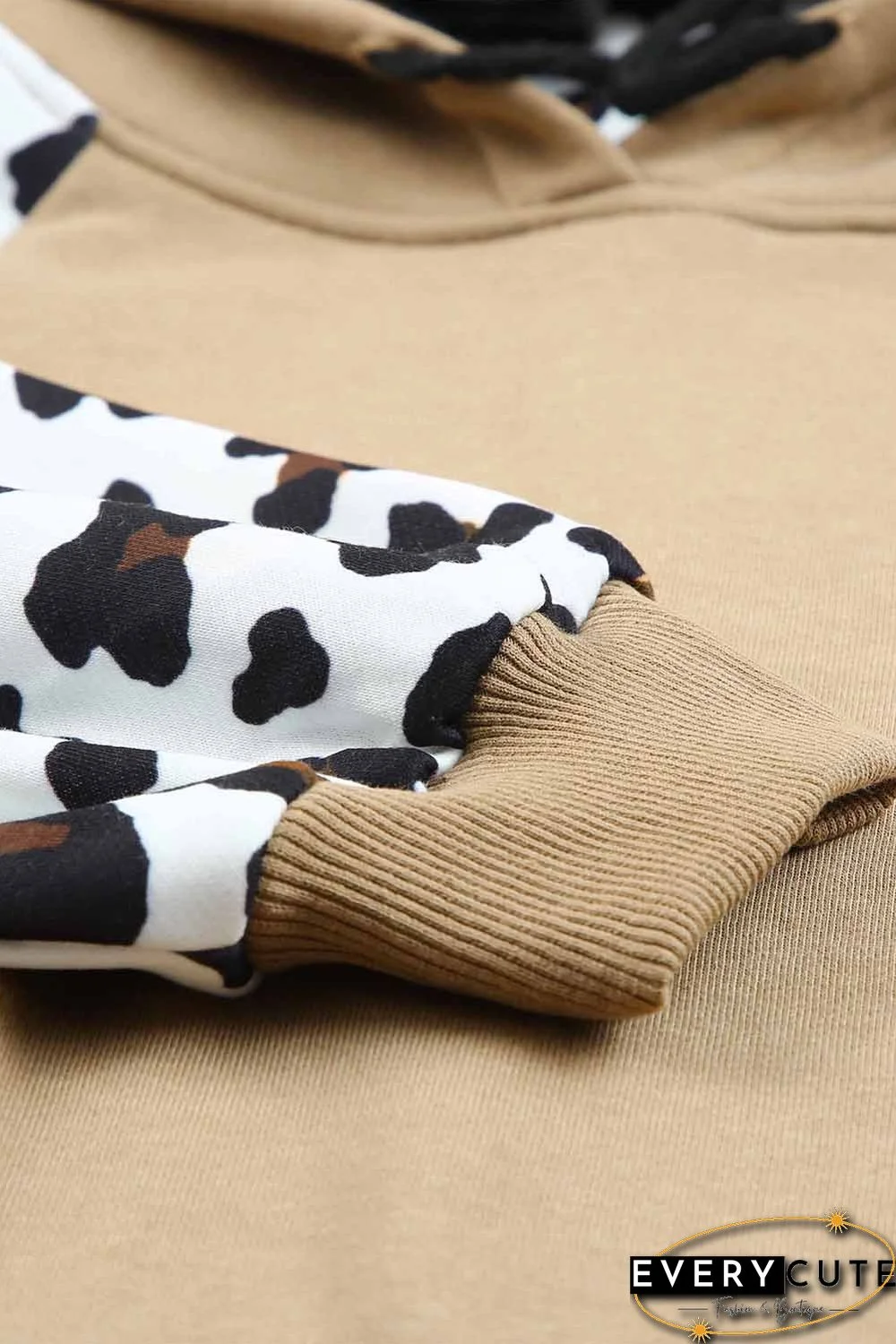 Khaki Leopard Bishop Sleeve Hooded Sweatshirt