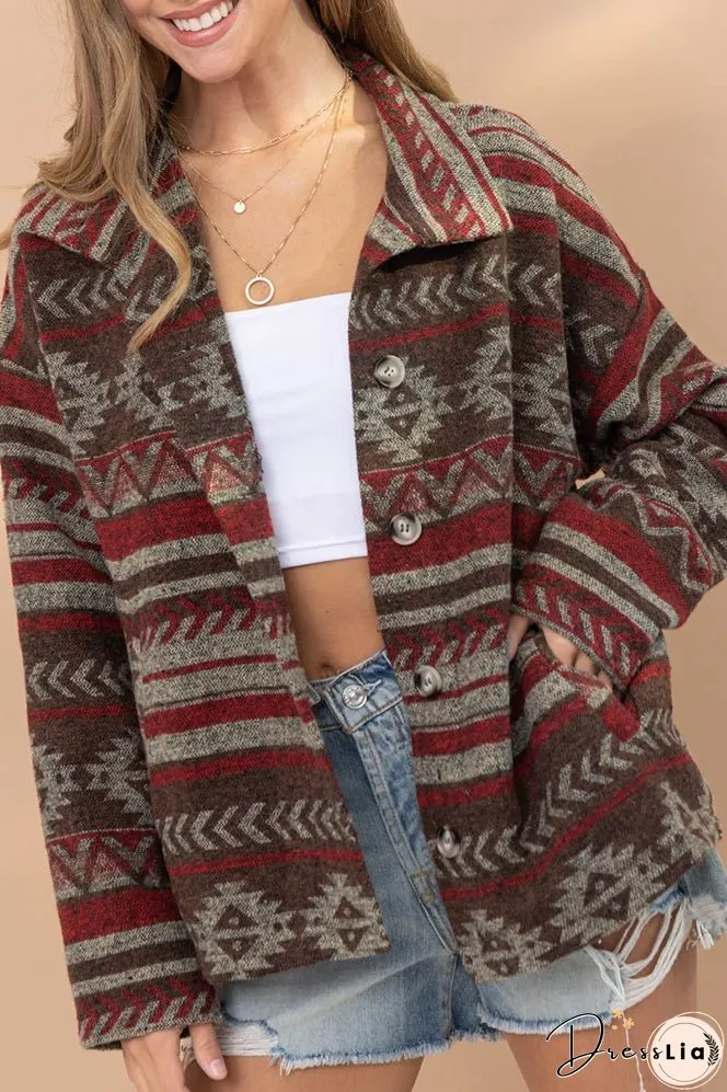 Lapel Button Up Aztec Jacket Winter Outfits Coat