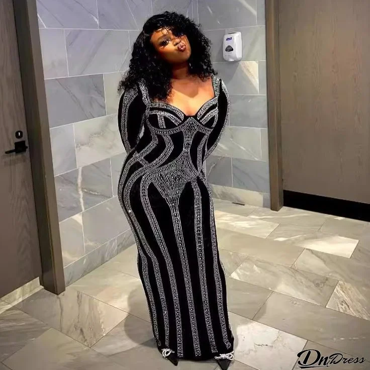 Women Sexy Beaded Square Neck Bodycon Dress