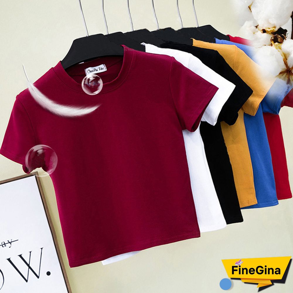 Green Crop Top T-Shirt Female Solid Cotton O-Neck Short Sleeve T-shirts For Women High Waist Slim Short Sport Femme T-Shirt