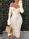 Urban Solid Color Drawstring Long Sleeves Off-The-Shoulder Midi Dress